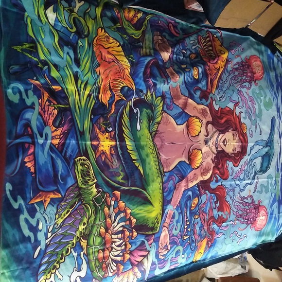 Mermaid tapestry from the waz shop 39 by 59 inches. Clothes under black light. - Picture 1 of 7